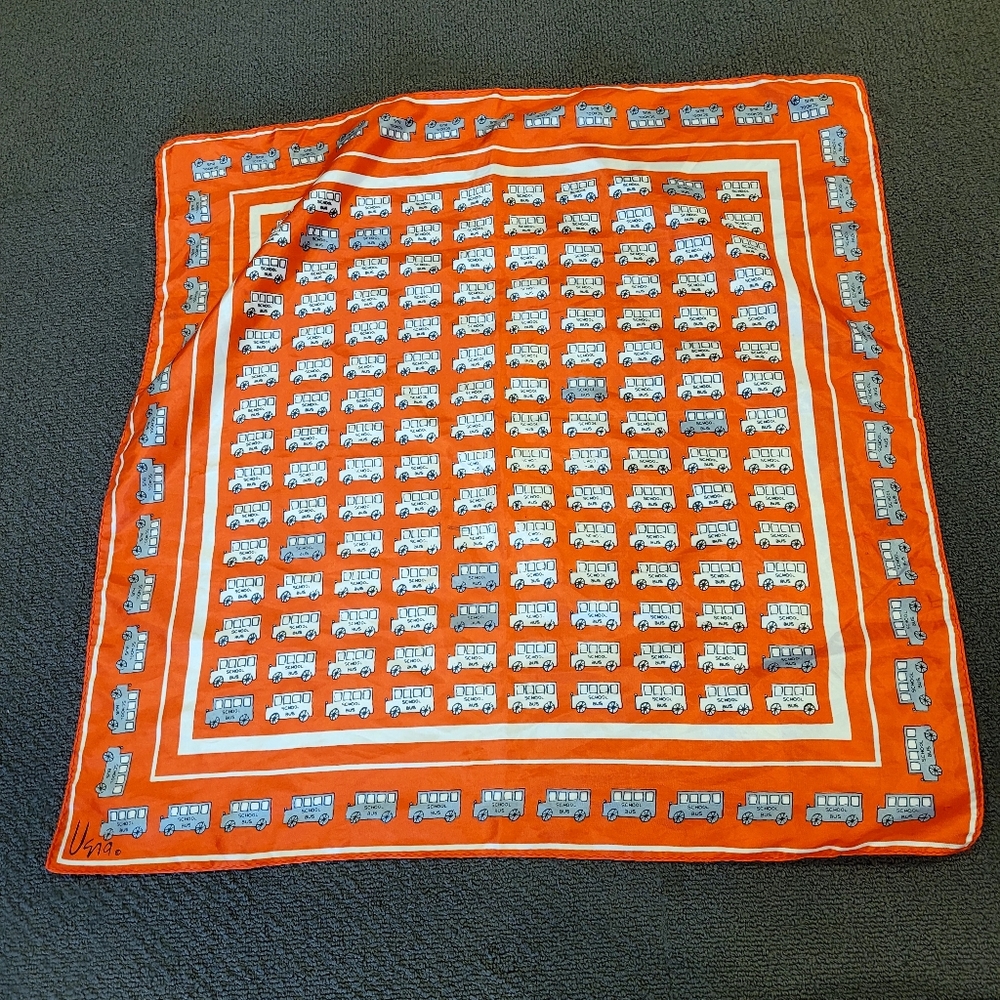 VERA NEUMANN Silk Scarf: School Bus Print, Made in USA